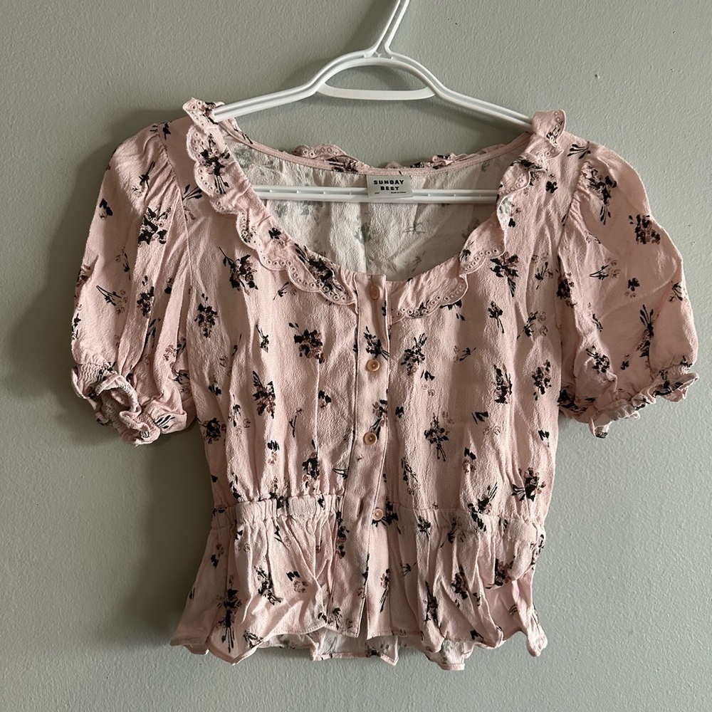 🍋 Aritzia Sunday Best Marisole floral top lace and ruffles size Xxs - Picture 7 of 16
